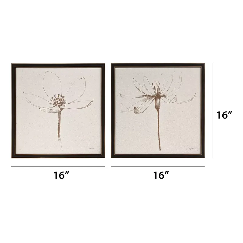 2 PC Set Wall Décor 16x16 inch Cream Floral Canvas