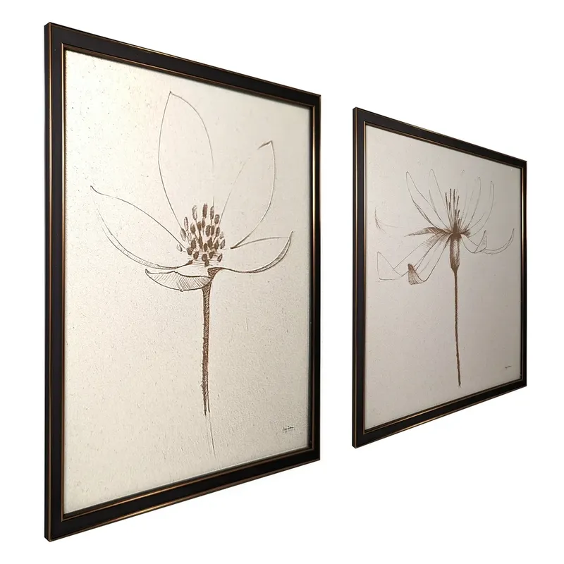 2 PC Set Wall Décor 16x16 inch Cream Floral Canvas
