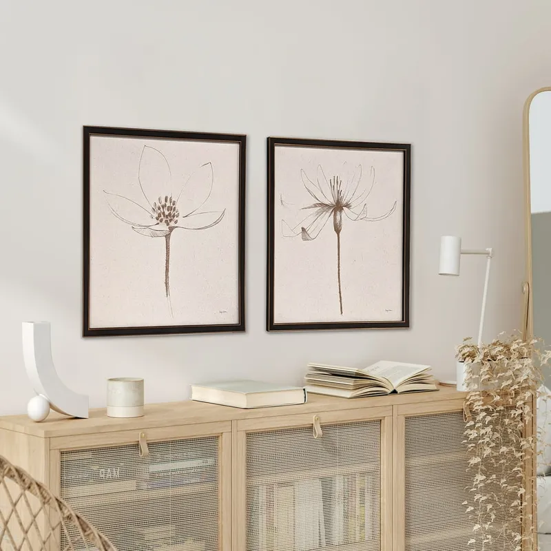 2 PC Set Wall Décor 16x16 inch Cream Floral Canvas