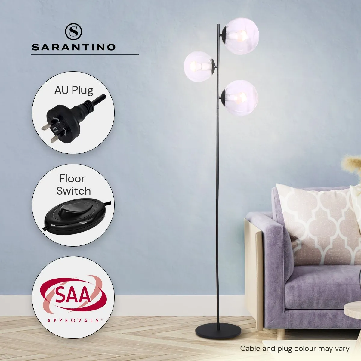 3-Light Black Metal Floor Lamp | Industrial Modern Design