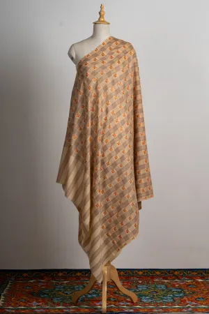 Autumn Check Hand-Embroidered Sozni Merino Wool Wrap