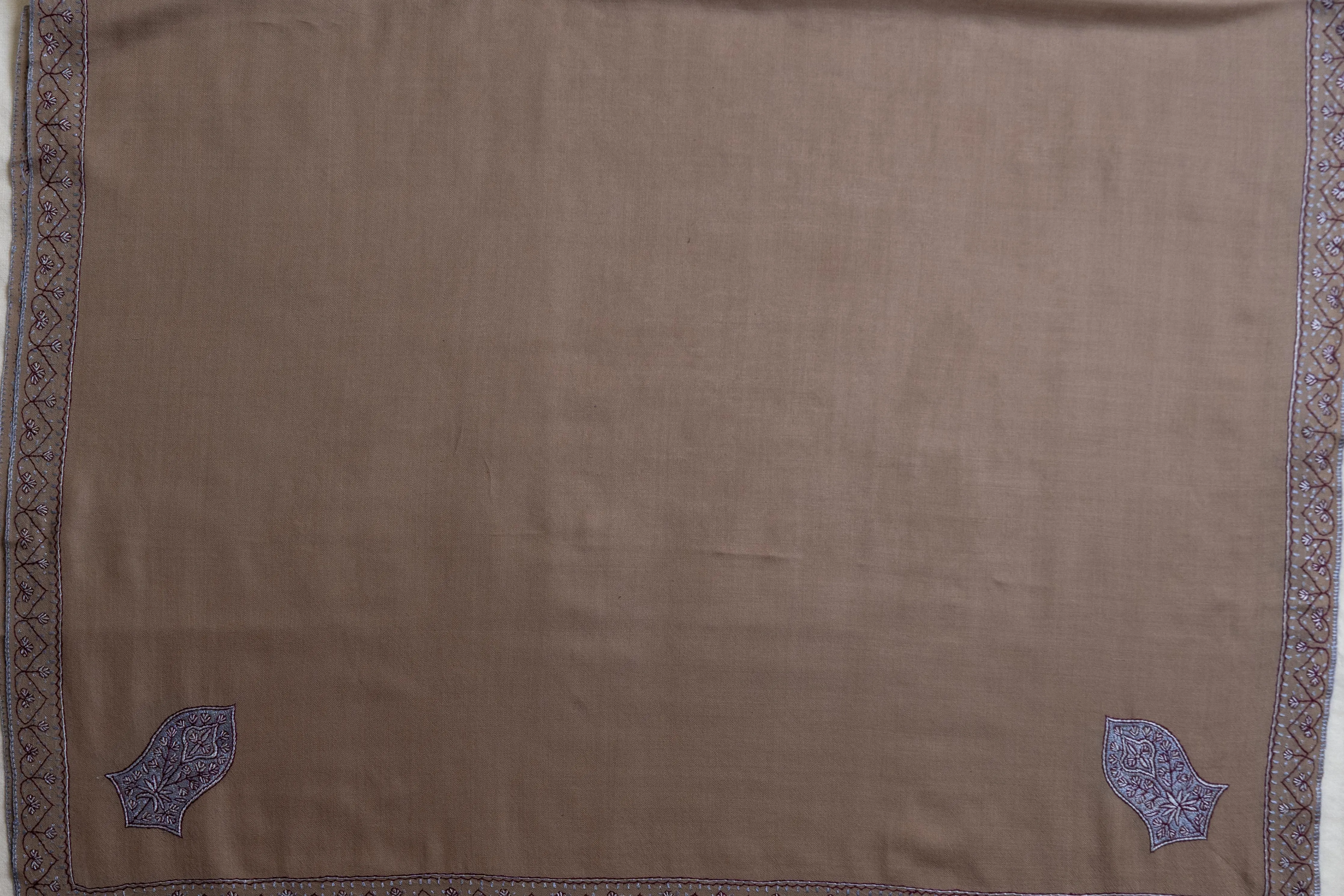 Beige Serenity - Merino Wool Hand-Embroidered Sozni Shawl