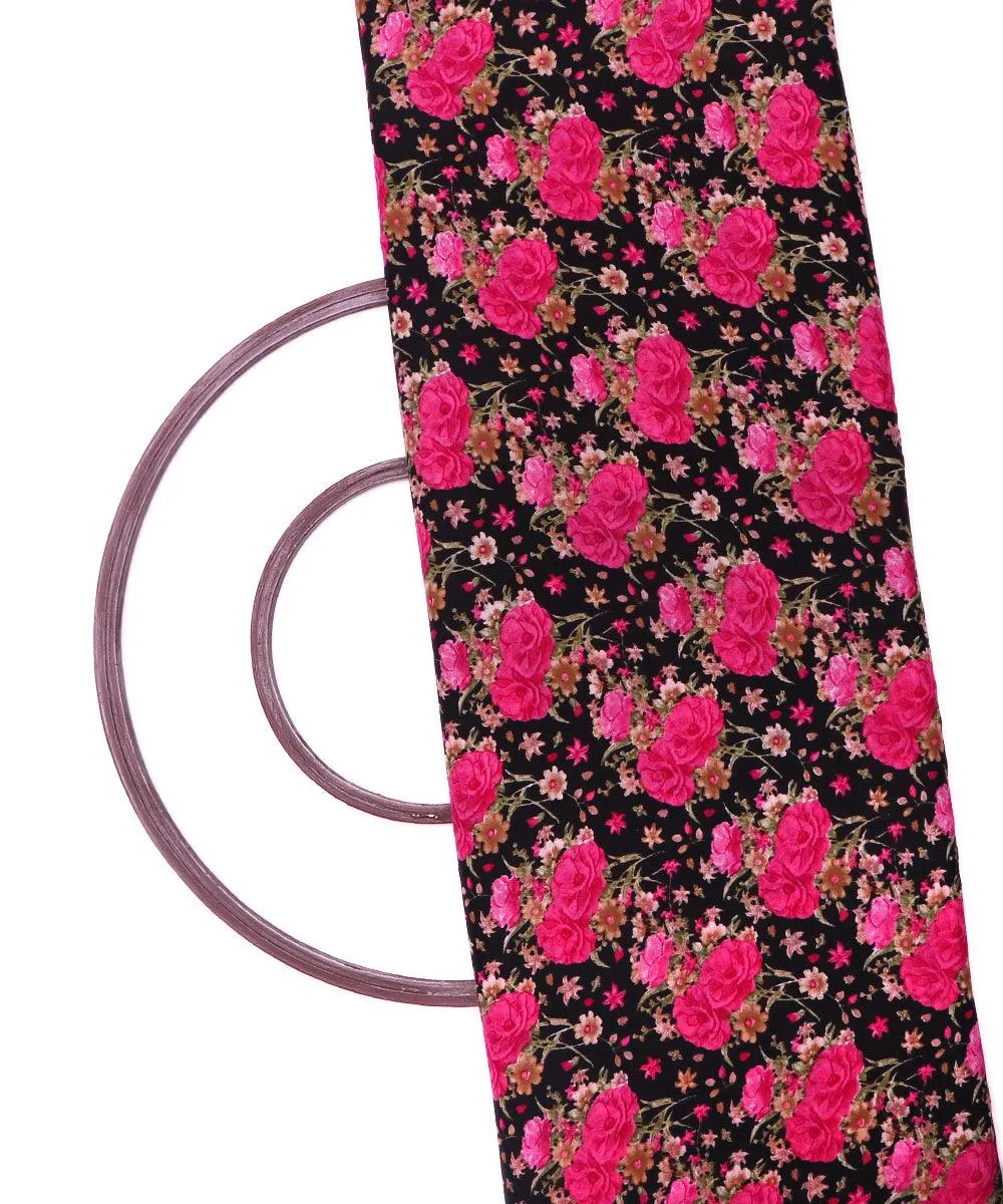 Black Floral Pattern Crepe Fabric
