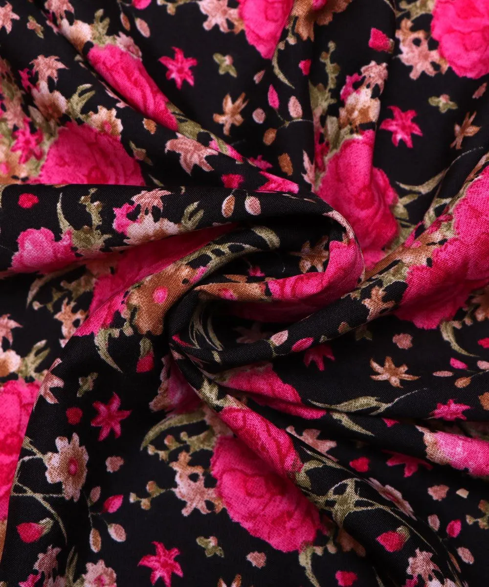 Black Floral Pattern Crepe Fabric