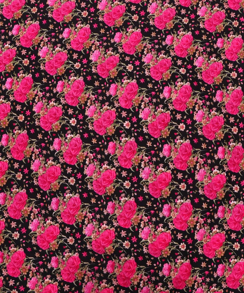Black Floral Pattern Crepe Fabric