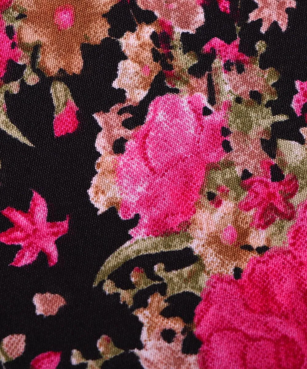 Black Floral Pattern Crepe Fabric