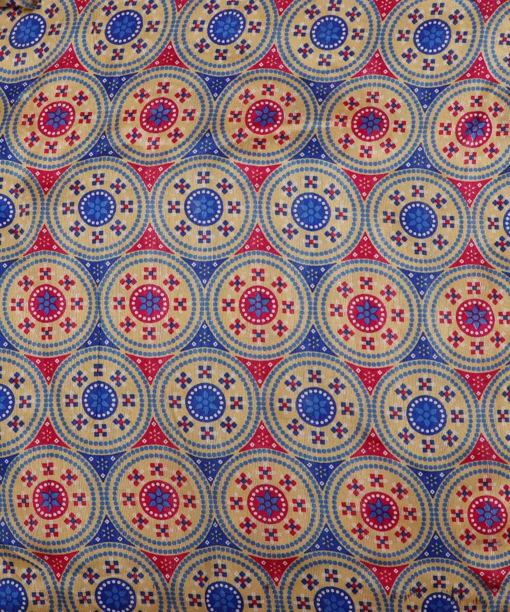 Blue Colour Circle Pattern Dupion Silk Fabric