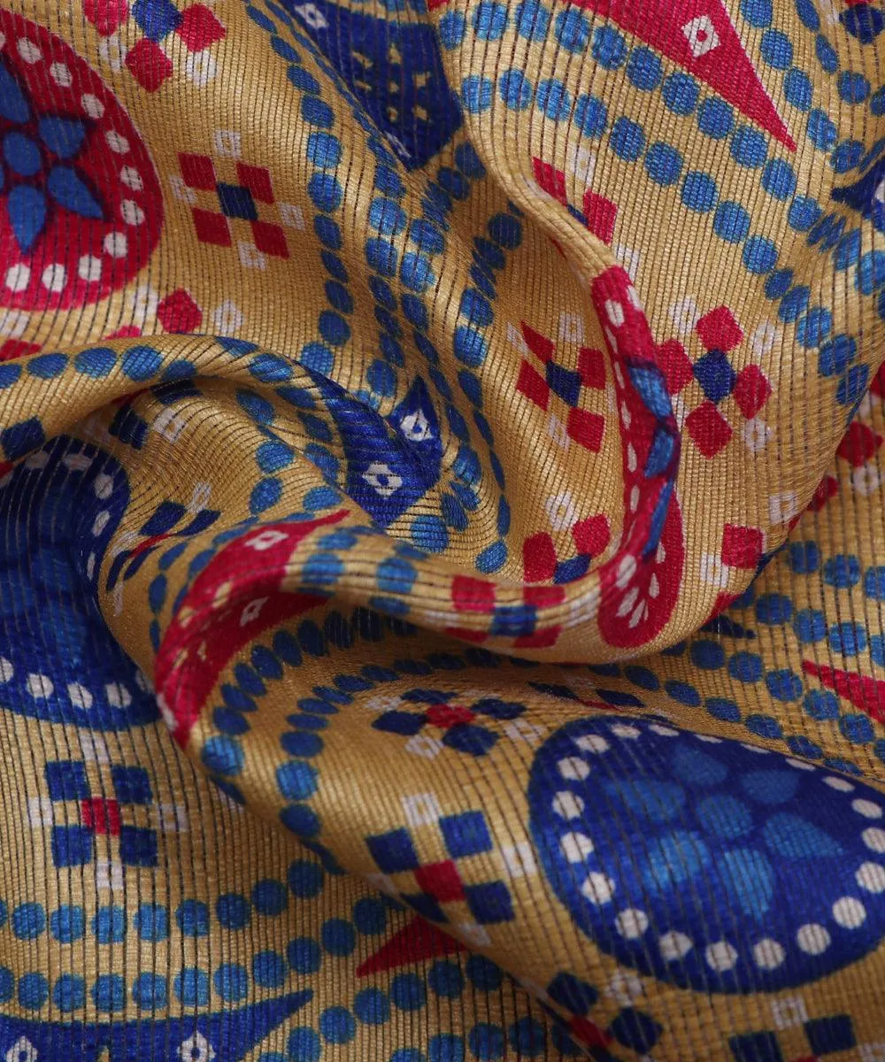 Blue Colour Circle Pattern Dupion Silk Fabric