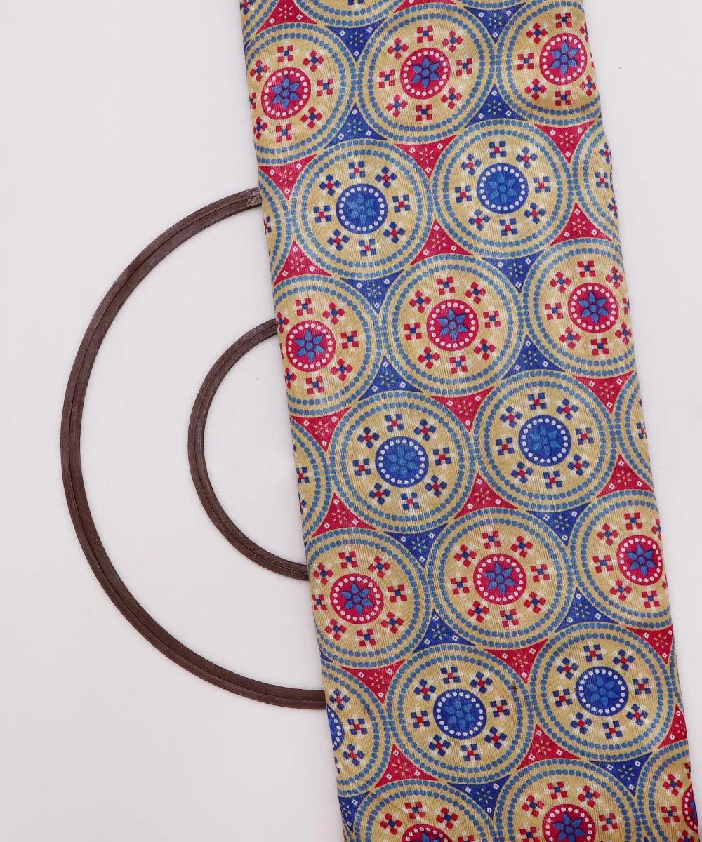 Blue Colour Circle Pattern Dupion Silk Fabric