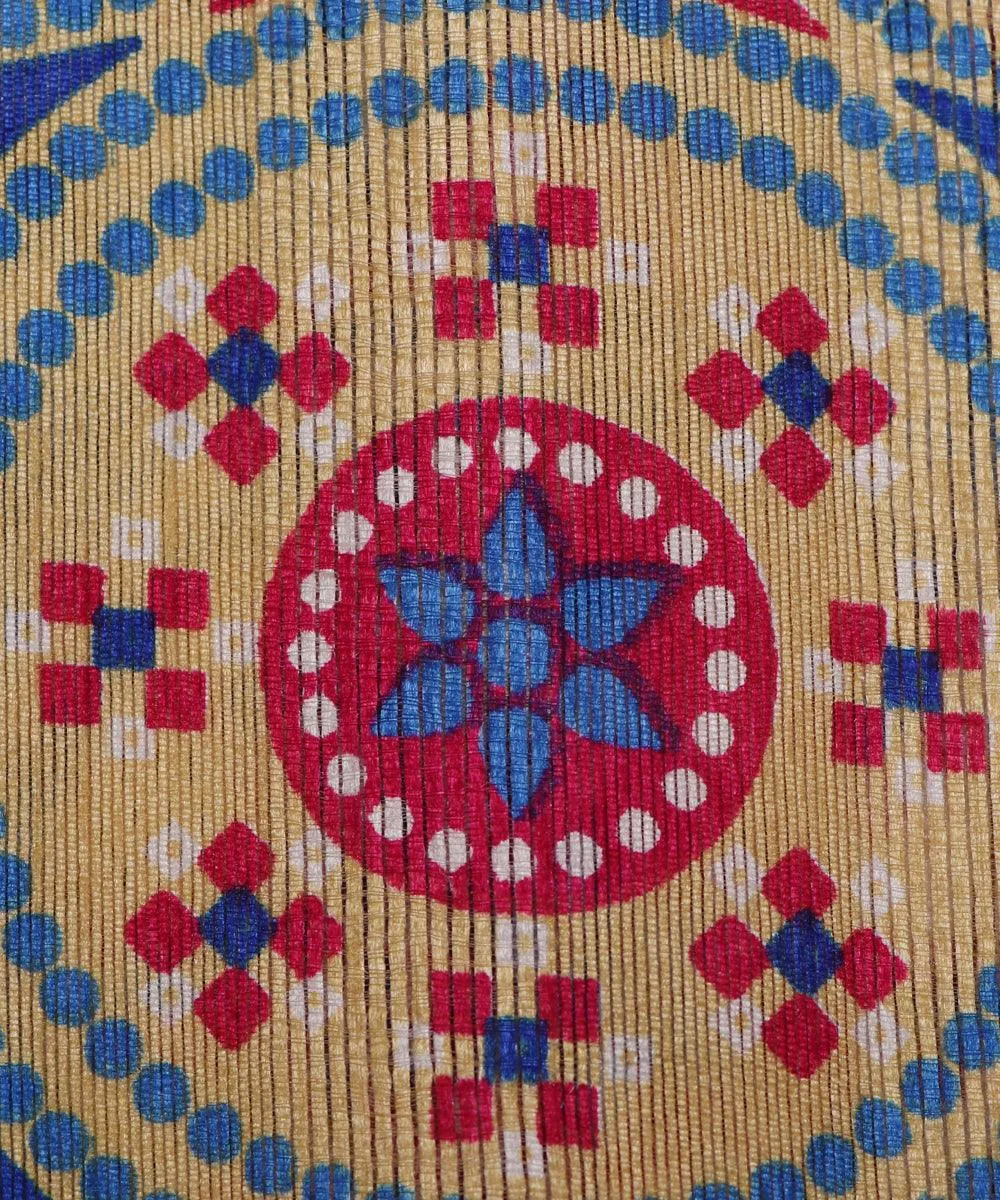 Blue Colour Circle Pattern Dupion Silk Fabric