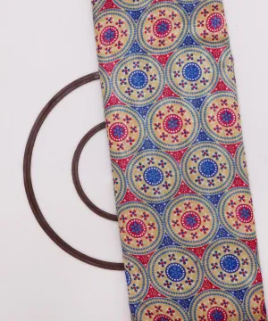 Blue Colour Circle Pattern Dupion Silk Fabric