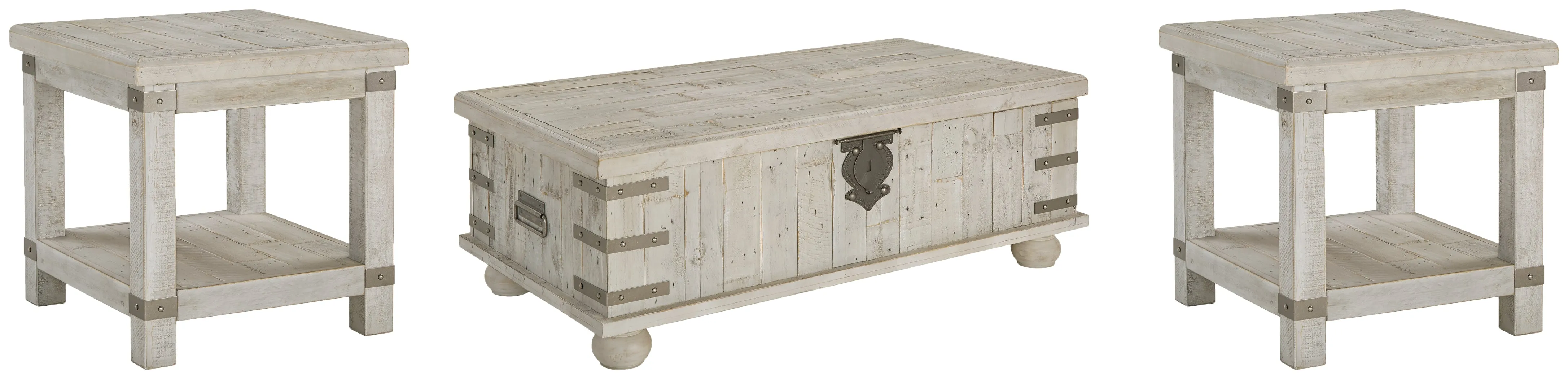 Carynhurst Coffee Table with 2 End Tables in White Wash Gray