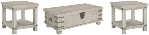 Carynhurst Coffee Table with 2 End Tables in White Wash Gray