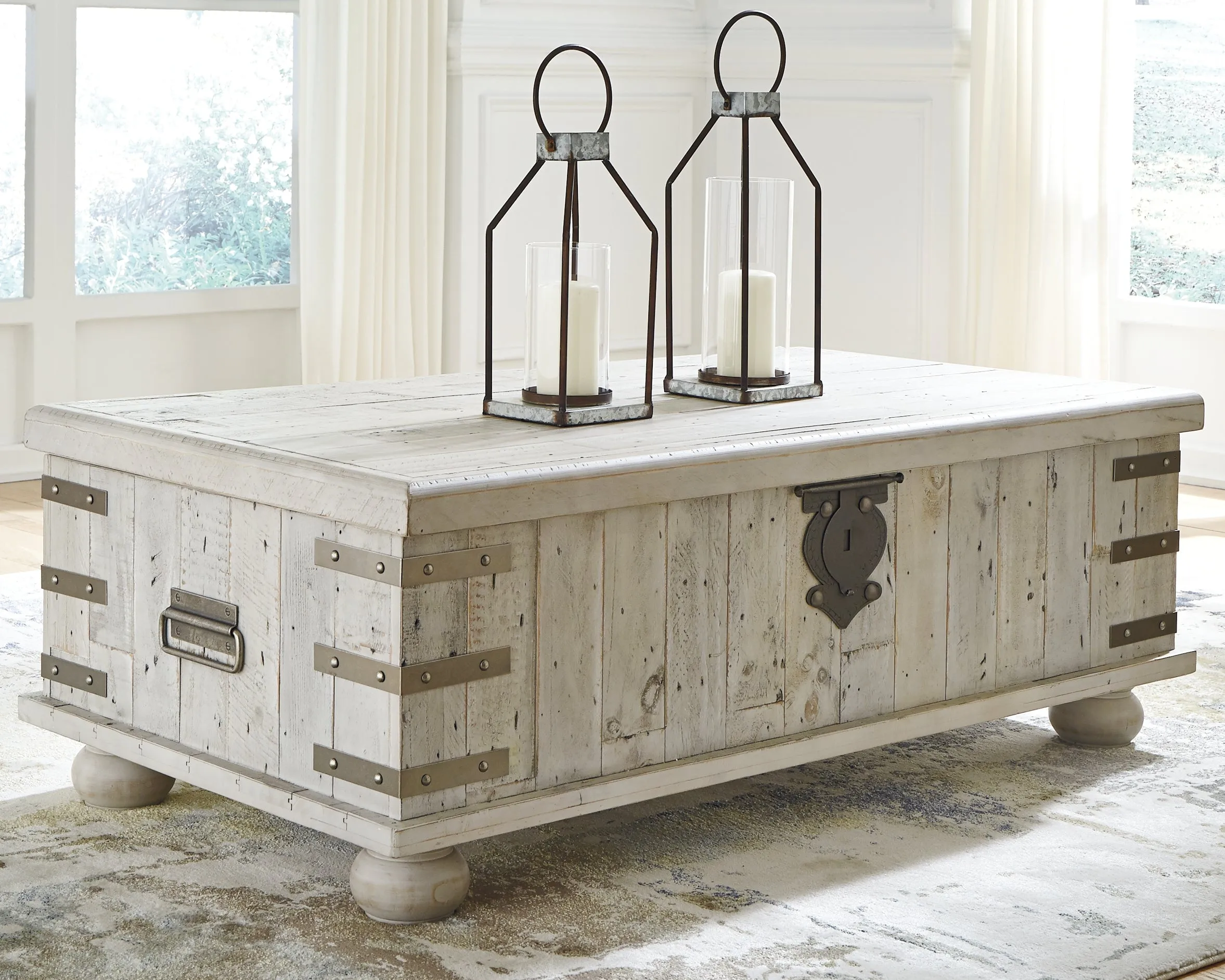 Carynhurst Coffee Table with 2 End Tables in White Wash Gray
