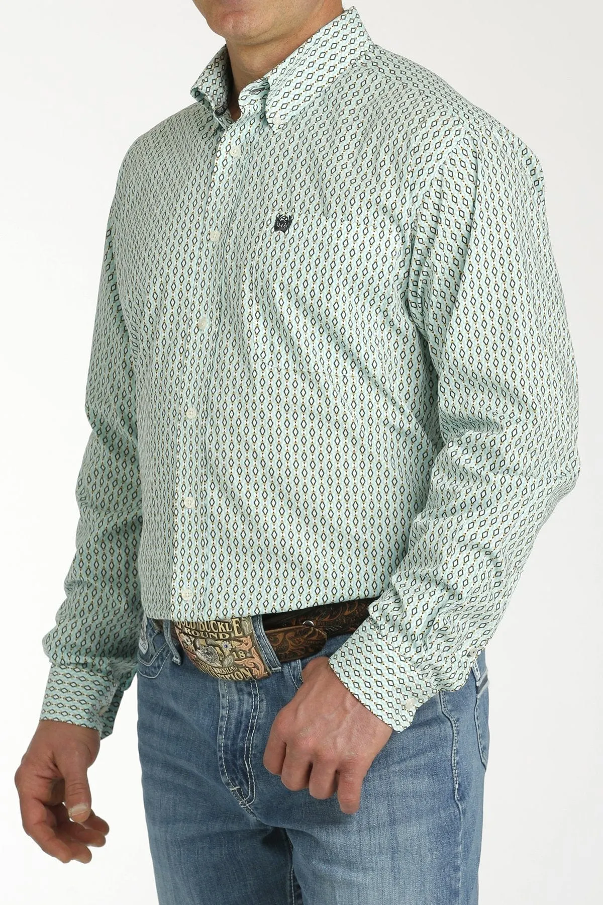 Cinch Men's Turquoise Geometric Print Long Sleeve Button Down Western Shirt MTW1105754
