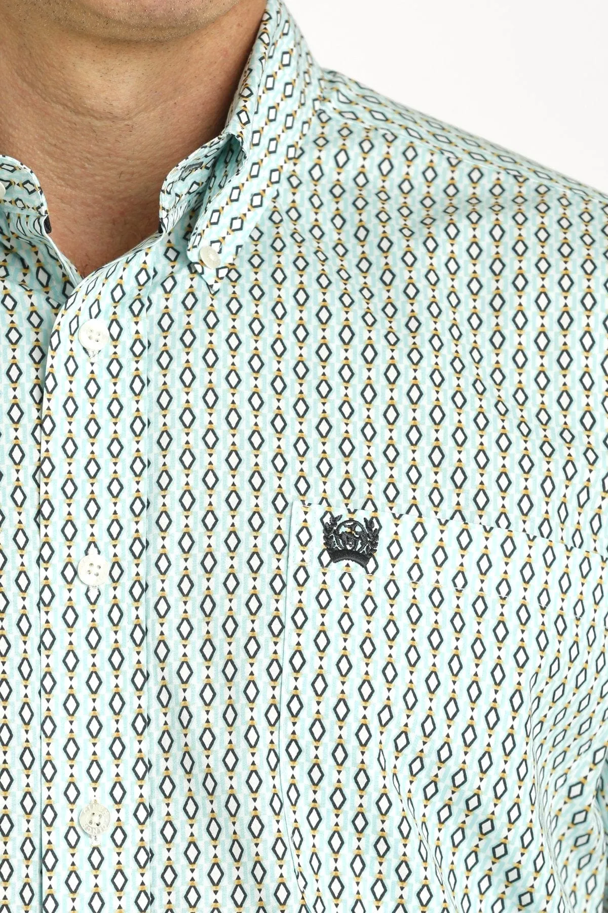Cinch Men's Turquoise Geometric Print Long Sleeve Button Down Western Shirt MTW1105754