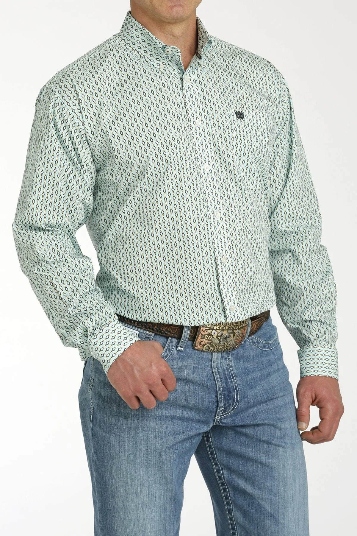 Cinch Men's Turquoise Geometric Print Long Sleeve Button Down Western Shirt MTW1105754