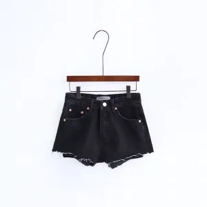 Curled Pure Color High Waist Denim Slim Shorts