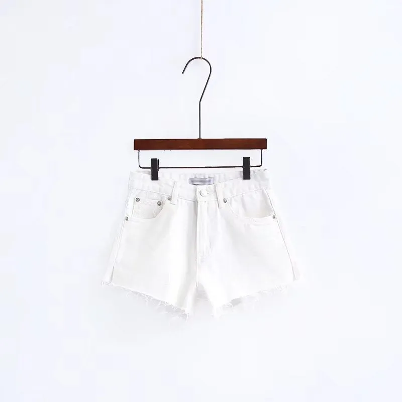 Curled Pure Color High Waist Denim Slim Shorts
