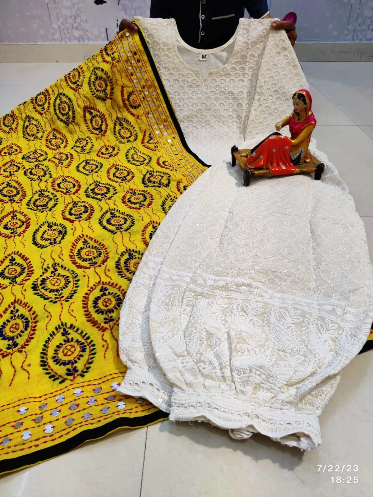 Design 5 - Chikankari Sequins Delight - Kurti, Afghani Salwar & Georgette Dupatta Set