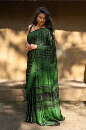 Exclusive Bagh Hand Block Printed Cotton Saree - Paisley Vines
