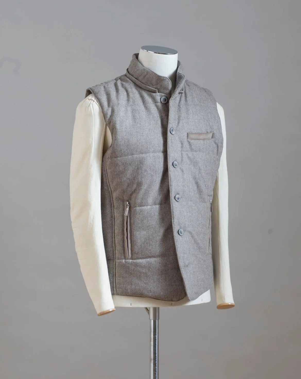 Gran Sasso Flannel Hooded Waistcoat / Taupe