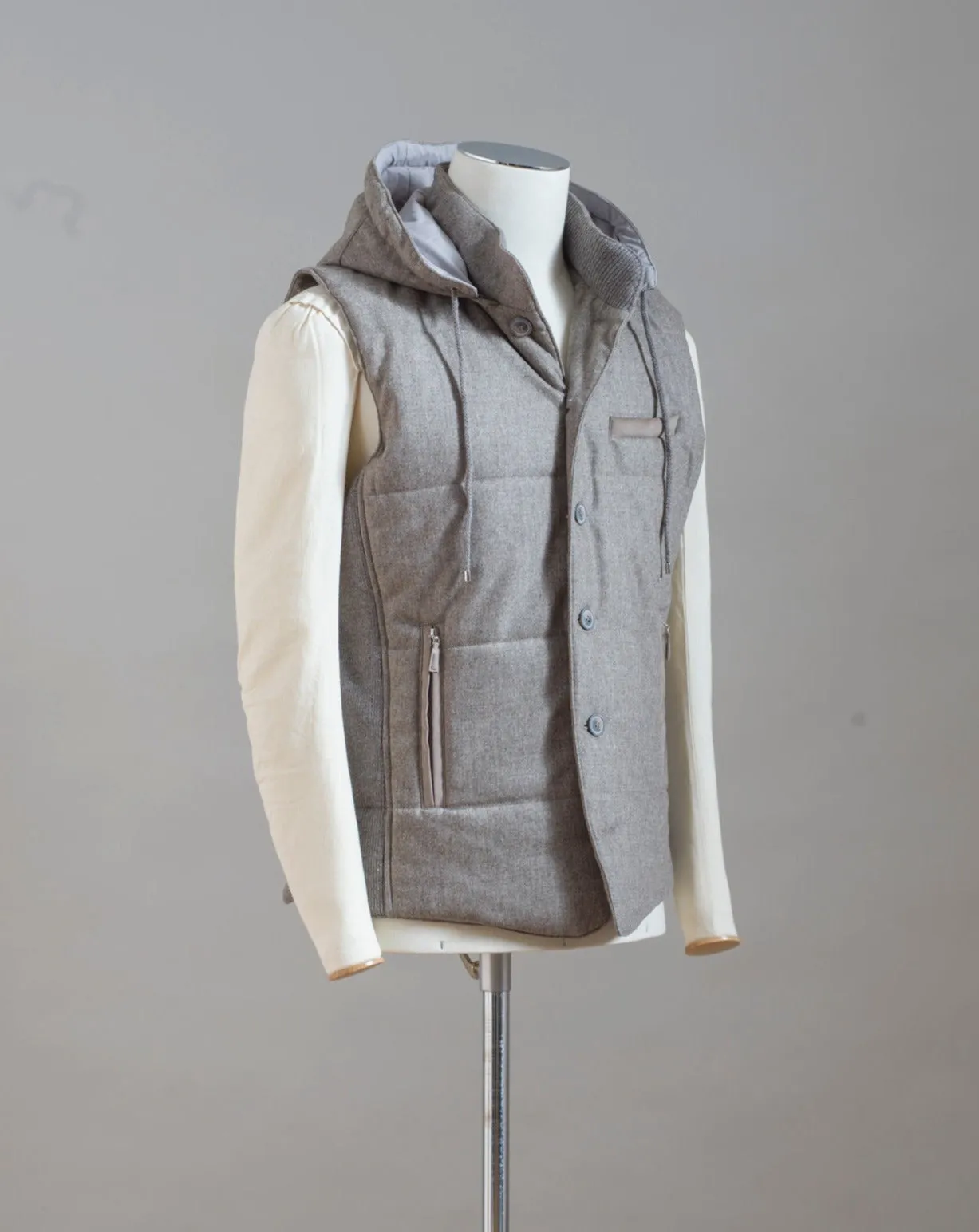 Gran Sasso Flannel Hooded Waistcoat / Taupe