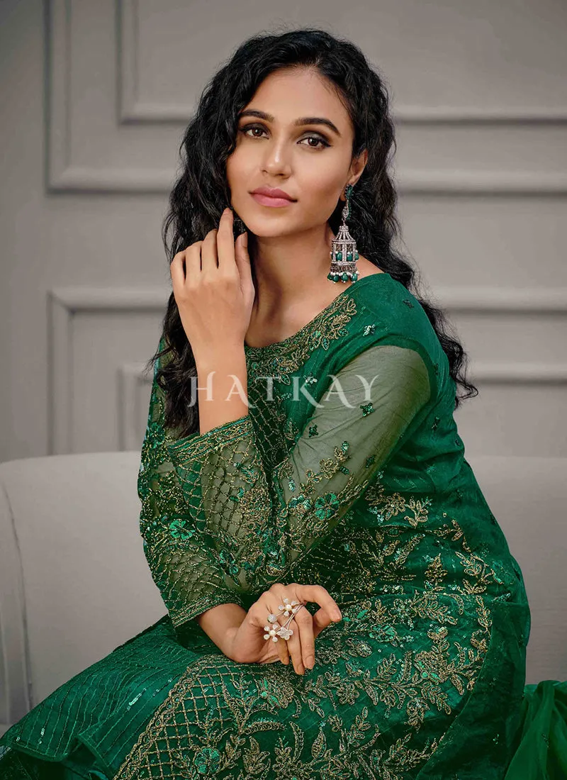 Green Golden Embroidered Pant Suit