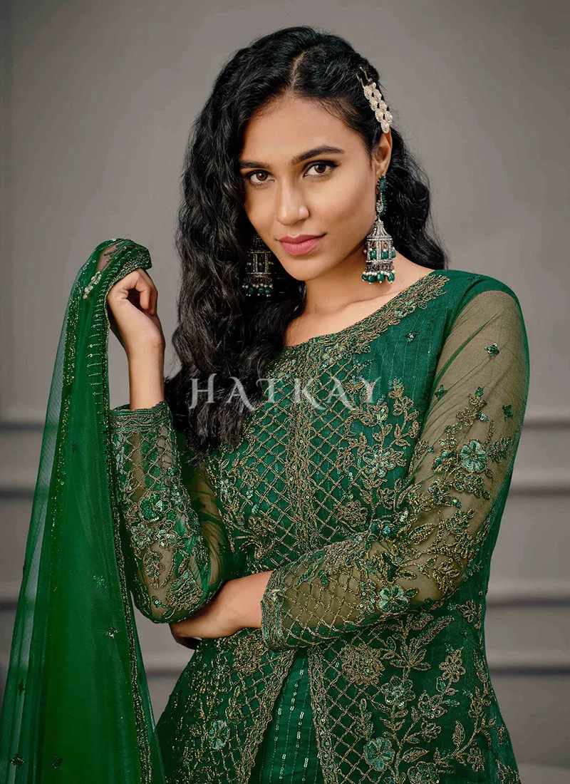 Green Golden Embroidered Pant Suit