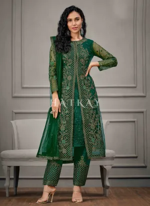 Green Golden Embroidered Pant Suit