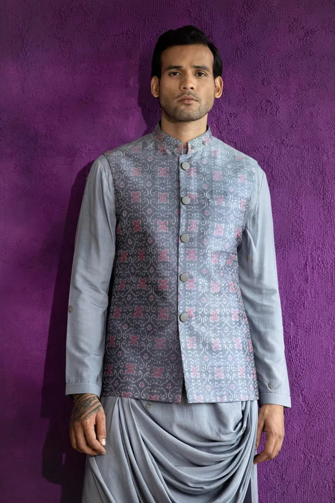 Grey Ikat Nehru Jacket