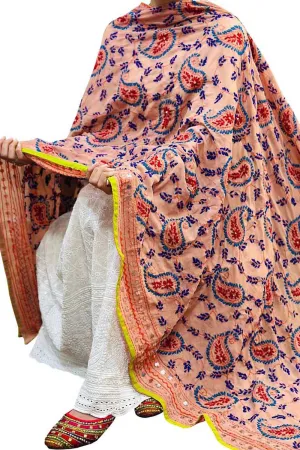 Hand Embroidered Pastel Phulkari Georgette Dupatta - Exquisite Beauty