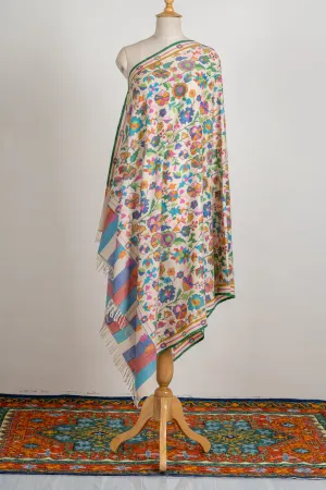 Ivory Bliss Pure Pashmina with Multicolor Kani Floral Weave