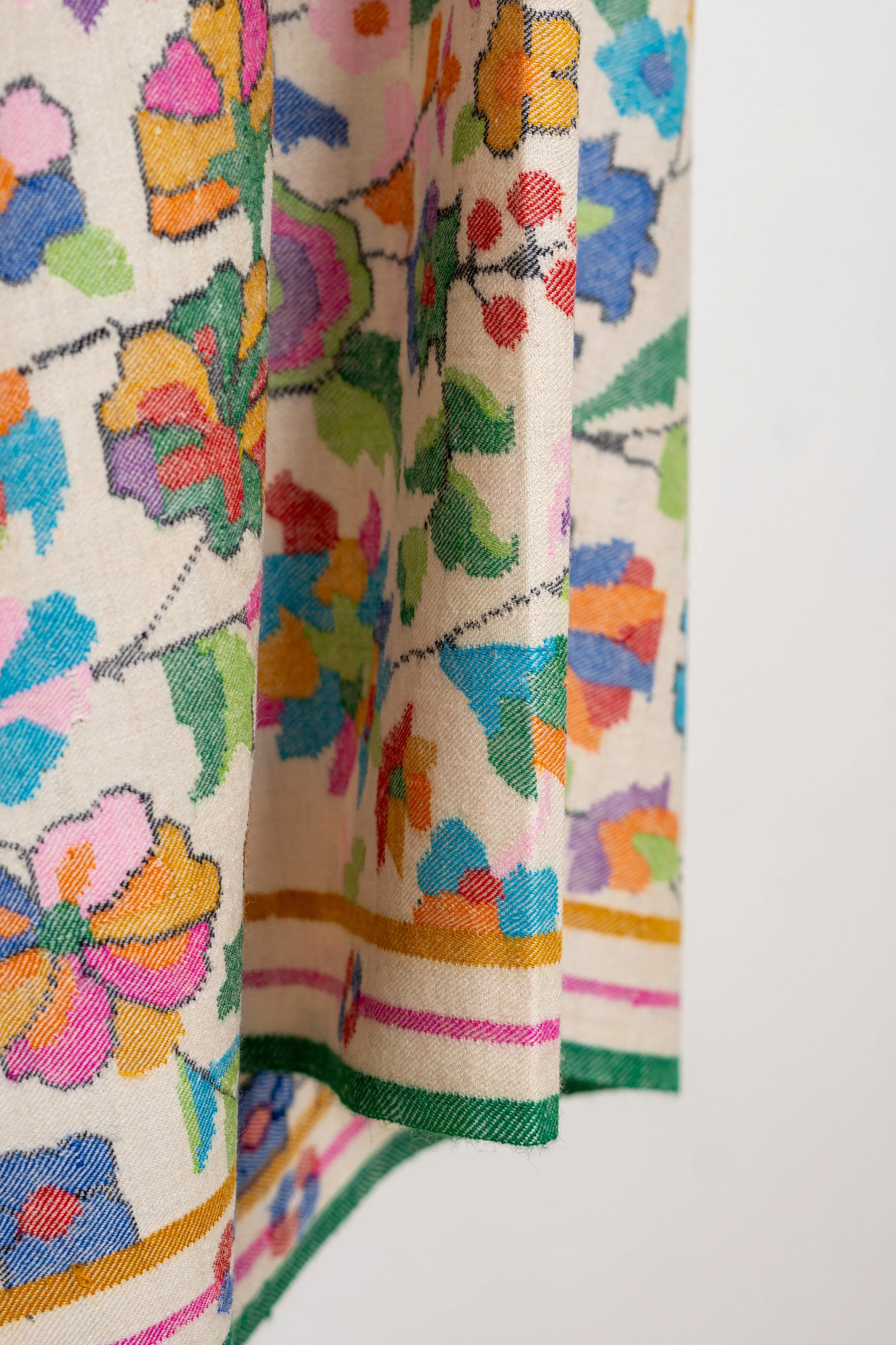 Ivory Bliss Pure Pashmina with Multicolor Kani Floral Weave