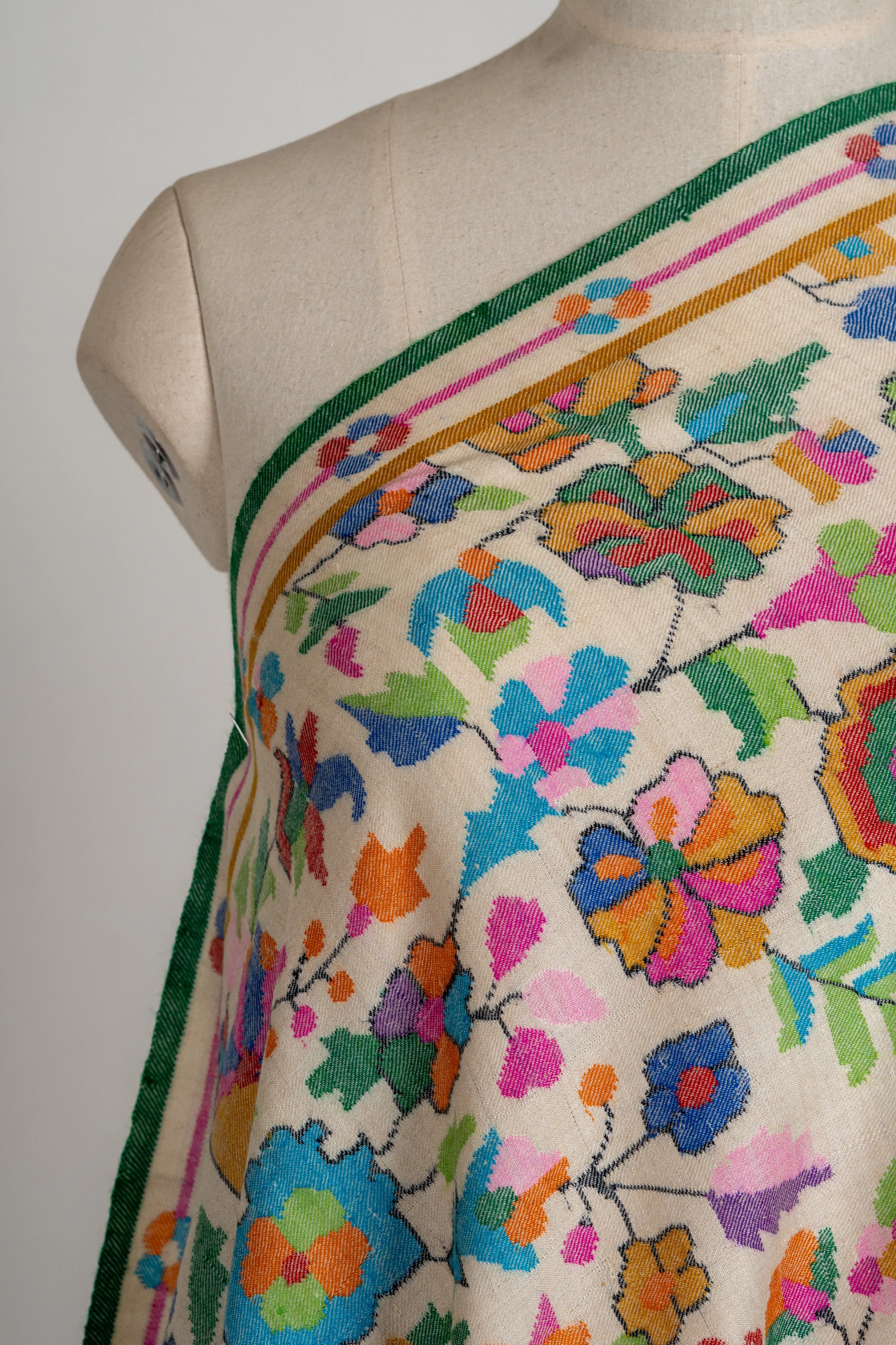 Ivory Bliss Pure Pashmina with Multicolor Kani Floral Weave