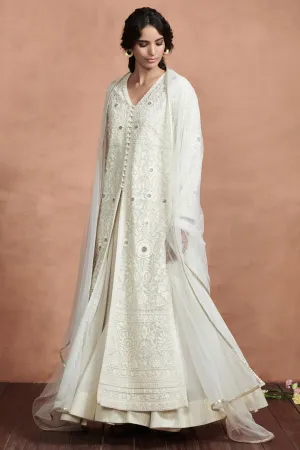 Ivory Embroidered Jacket Kurta Set