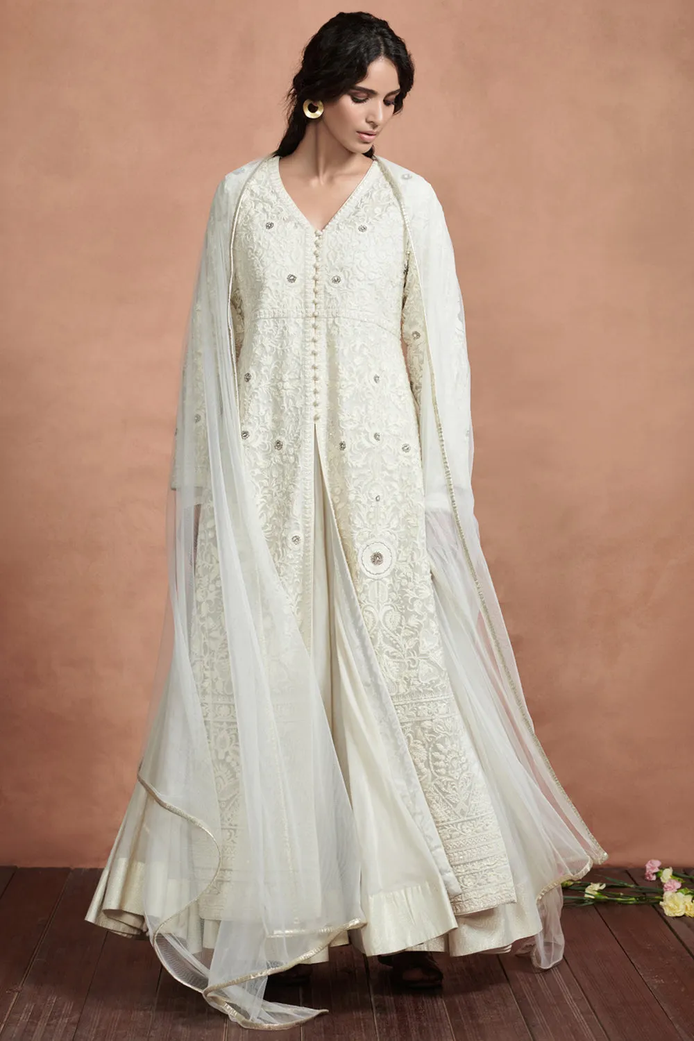 Ivory Embroidered Jacket Kurta Set