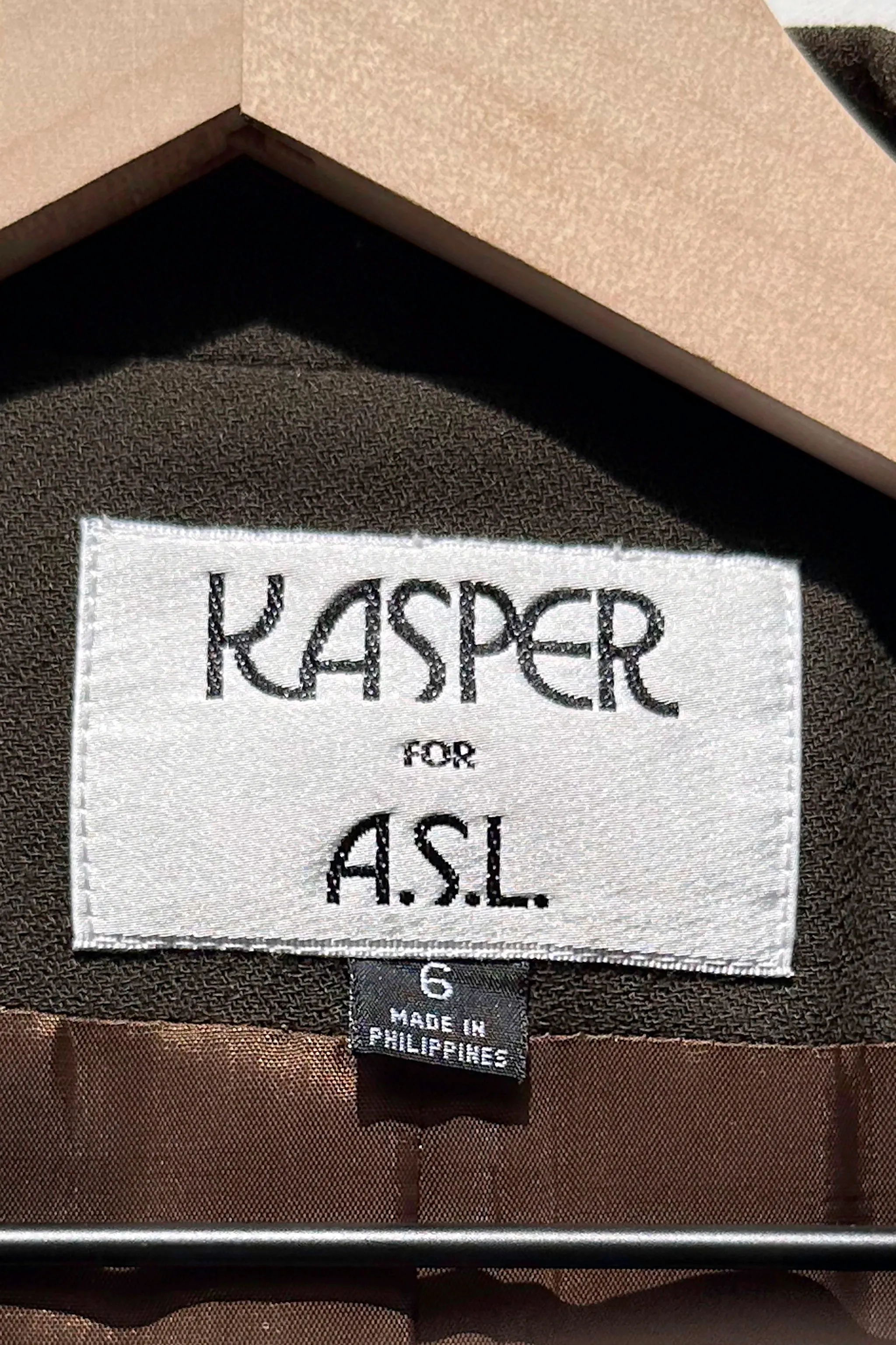 Kasper Olive Green Suit Jacket US 6, 90's Tailored