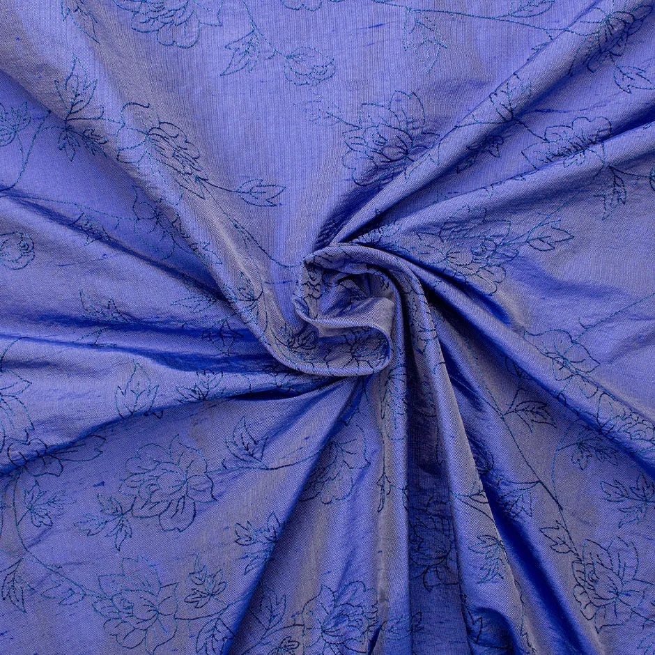 Light Embroidered Rich Periwinkle Blue Silk Shantung