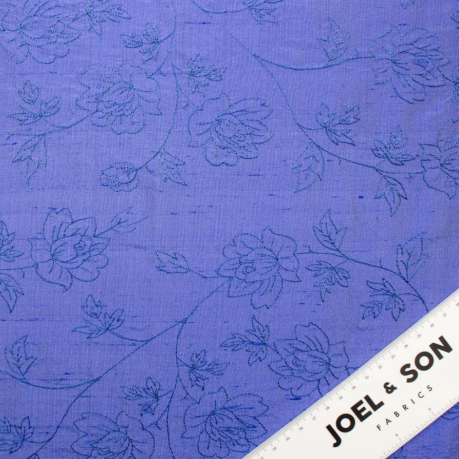 Light Embroidered Rich Periwinkle Blue Silk Shantung