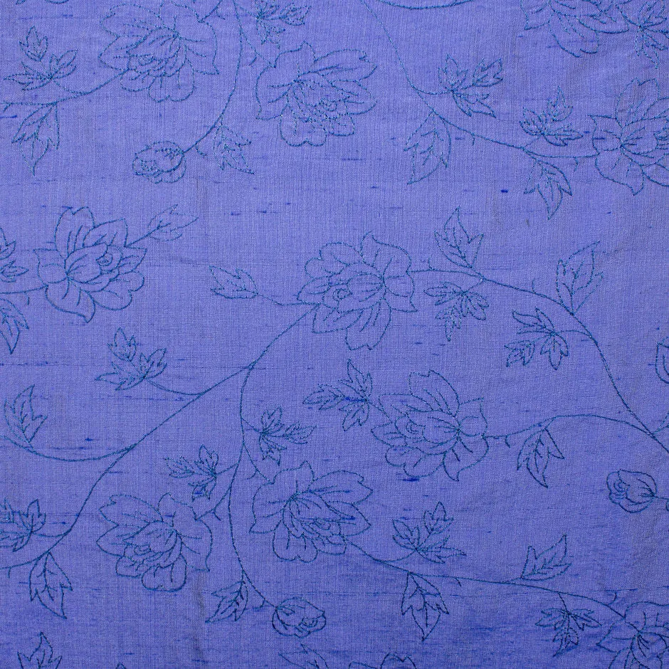 Light Embroidered Rich Periwinkle Blue Silk Shantung