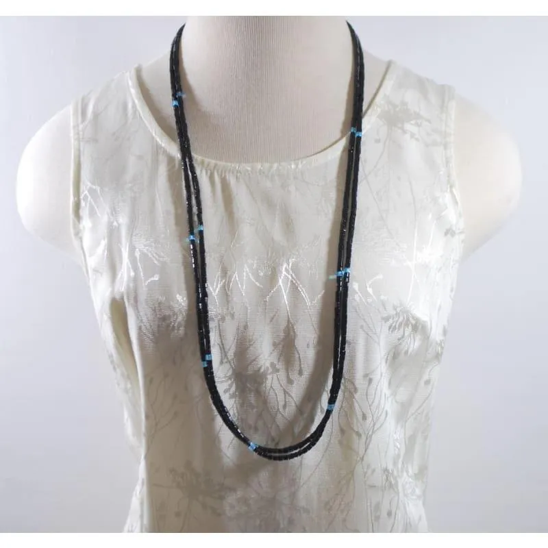 Long Black Two Strands With Blue Ascent Elegant Women's Necklace