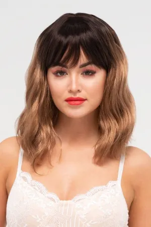Long wavy bob wig, dark brown blending to light brown: Elodie