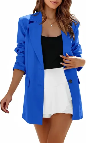 MASCOMODA Casual Blazer Jackets for Women 2024 Fall Long Sleeve Open Front Button Work Office Suit Jacket with Pockets