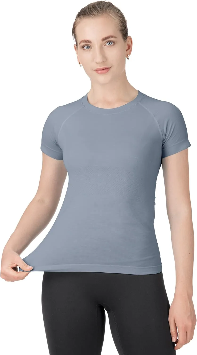MathCat Women's Wildberry Solid Modern Crew Neck Slim Fit Breathable Athletic Gym Shirts, XS-XL