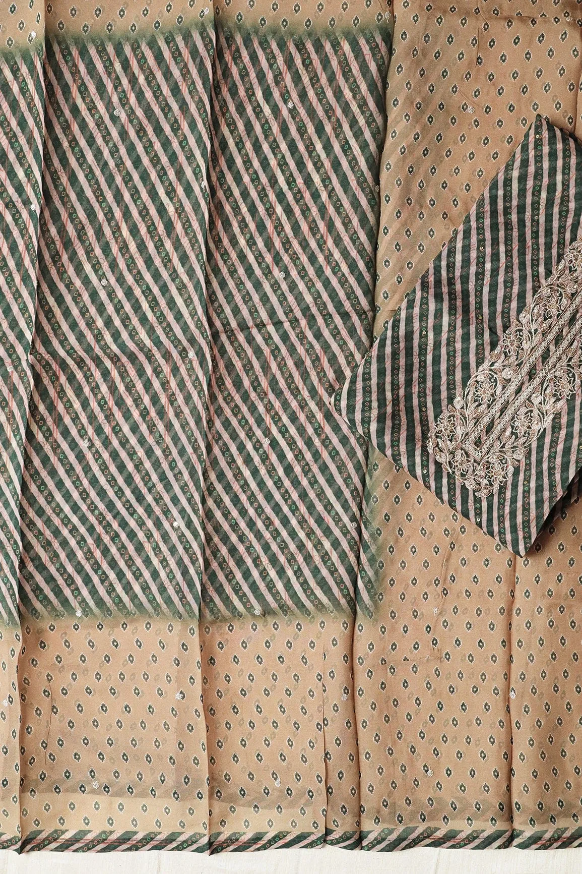 Mehendi Green Semi Stitched Pure Organza Suit Set (3 piece)