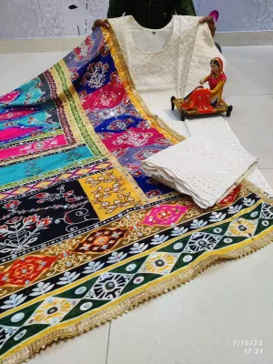 Multi Pattern Chikankari Elegance - Pakistani Dupatta & Kurti Palazzo Set