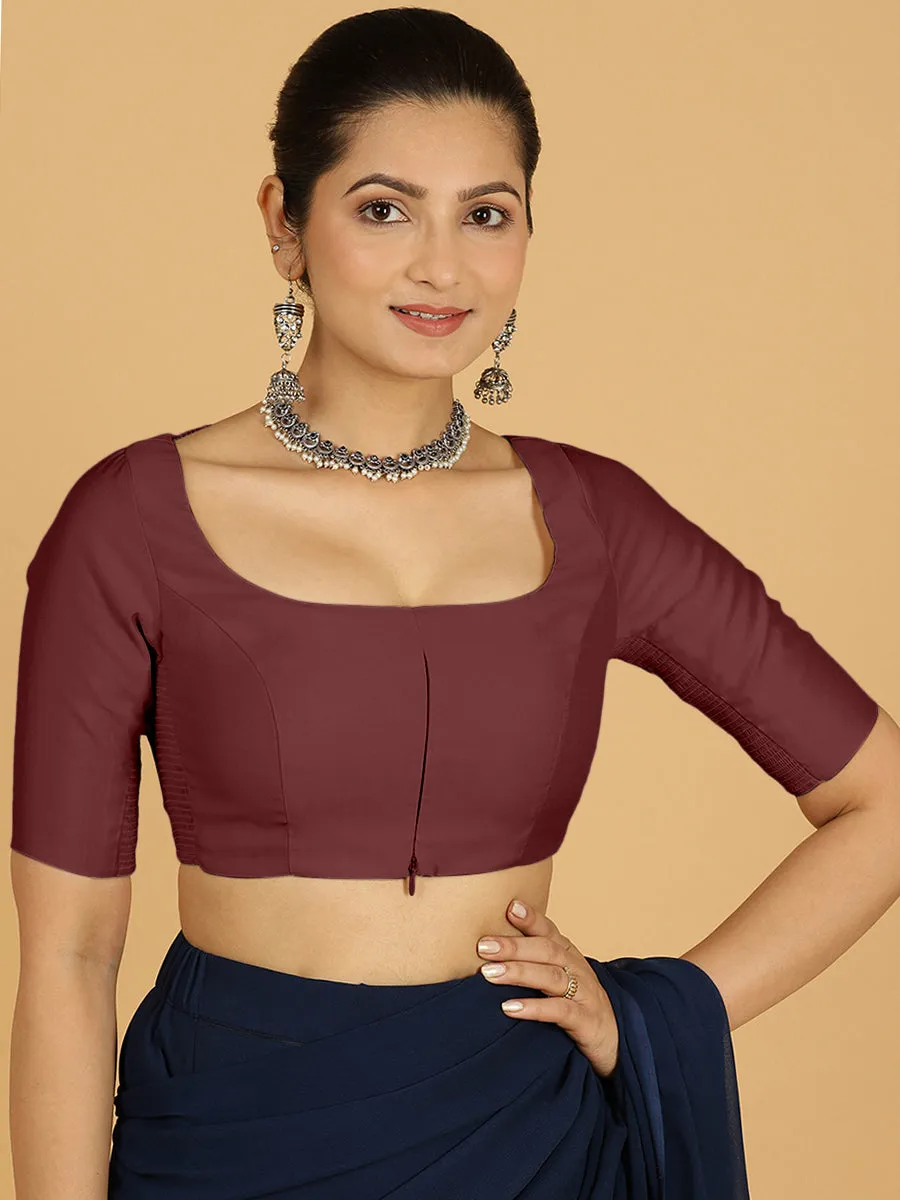 Nidhi x Rozaana | Elbow Sleeves Saree Blouse in Deep Maroon