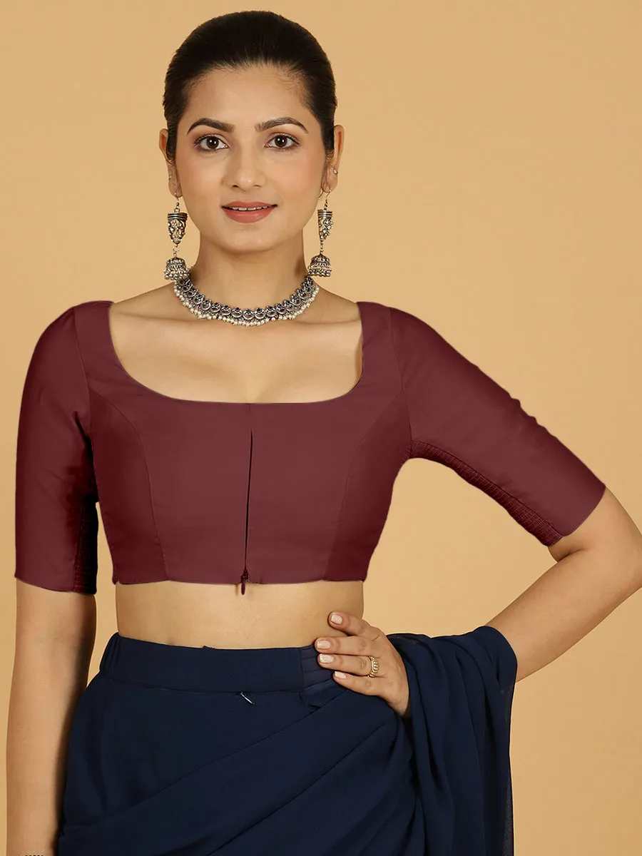 Nidhi x Rozaana | Elbow Sleeves Saree Blouse in Deep Maroon