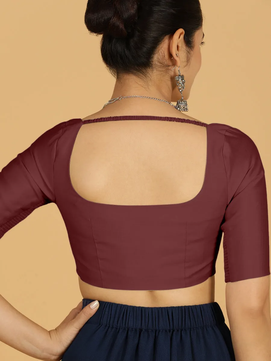 Nidhi x Rozaana | Elbow Sleeves Saree Blouse in Deep Maroon